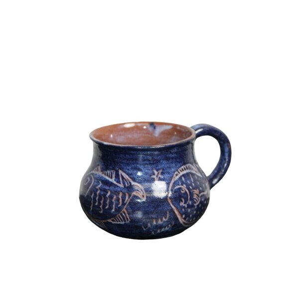 Handmade Pottery Cup Featuring Fish - Picture 2 of 5